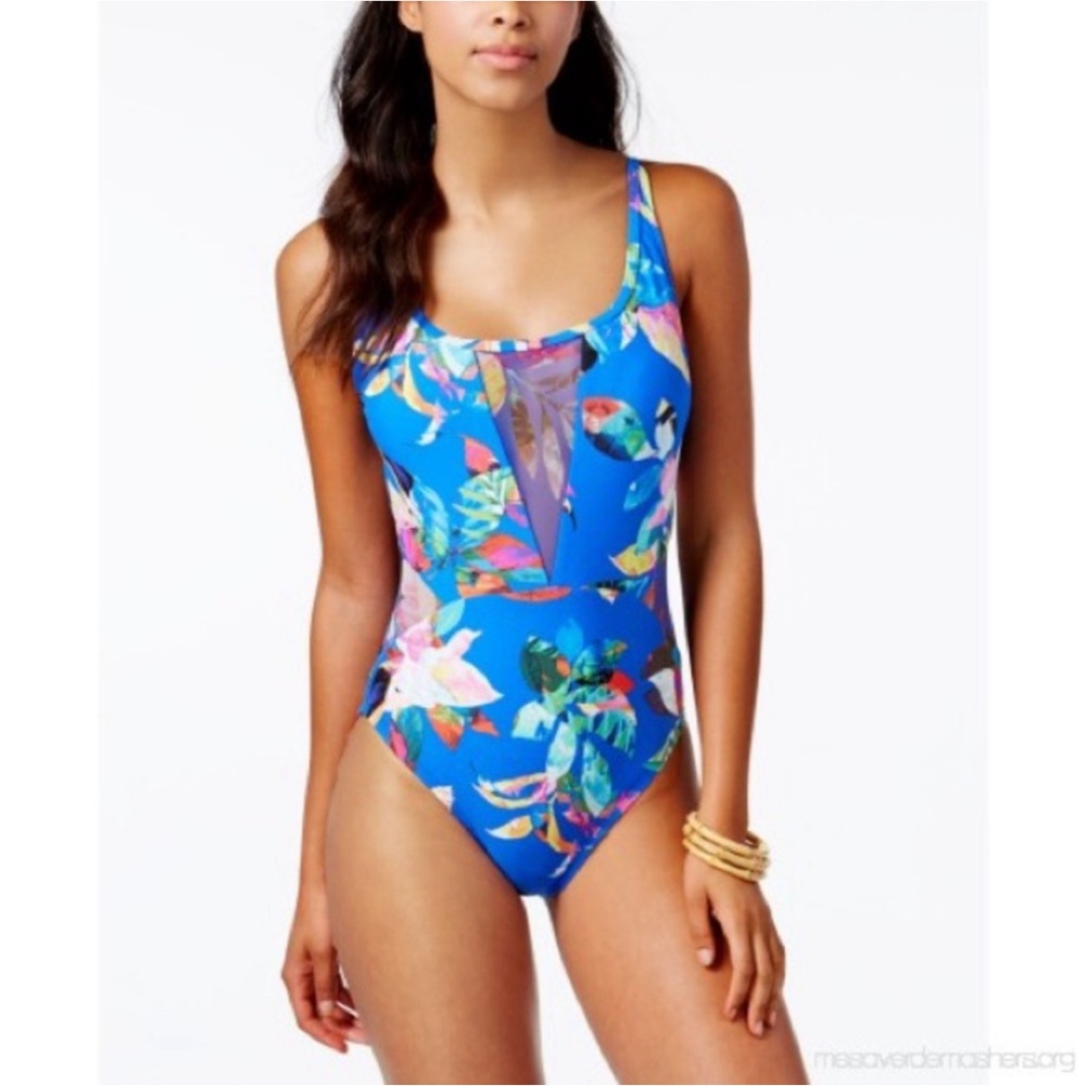 NWT La Blanca Tummy Control Floral Mesh Swimsuit